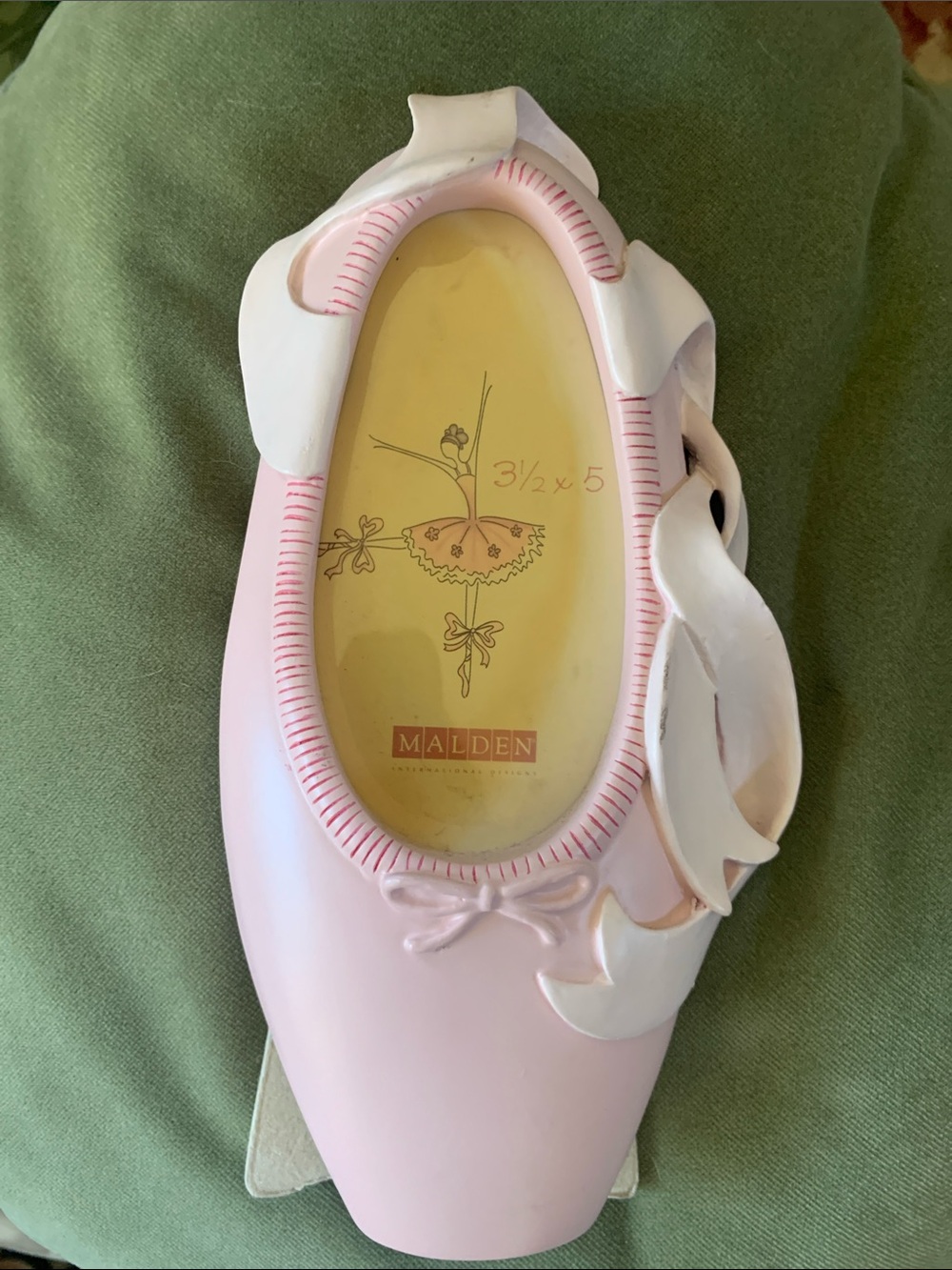 Malden Pink Hand Painted Porcelain Ballet Slipper Picture Frame. Holds 3 1/2 by5